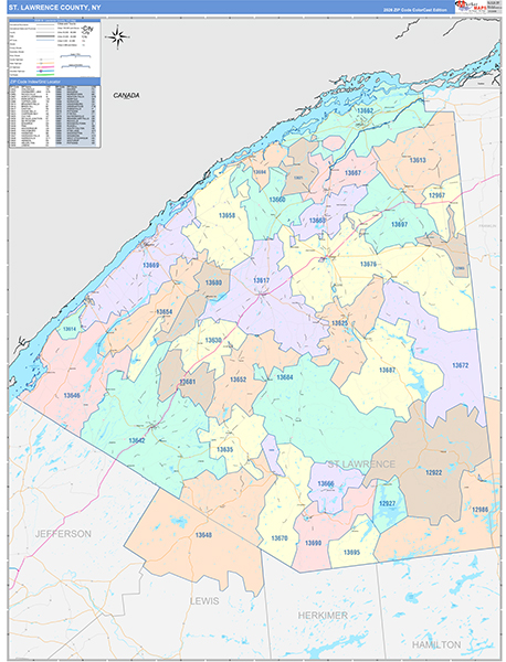 St. Lawrence County, NY Zip Code Map